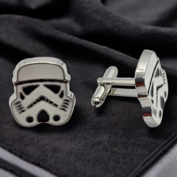 Stormtrooper Cuff Links Star Wars Silver French Cufflinks Formal Tuxedo Prom NEW - Picture 2 of 6